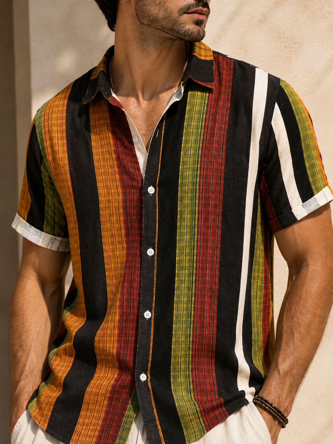 Men's Multicolor Striped Short Sleeve Shirt | Plus Size | NOION