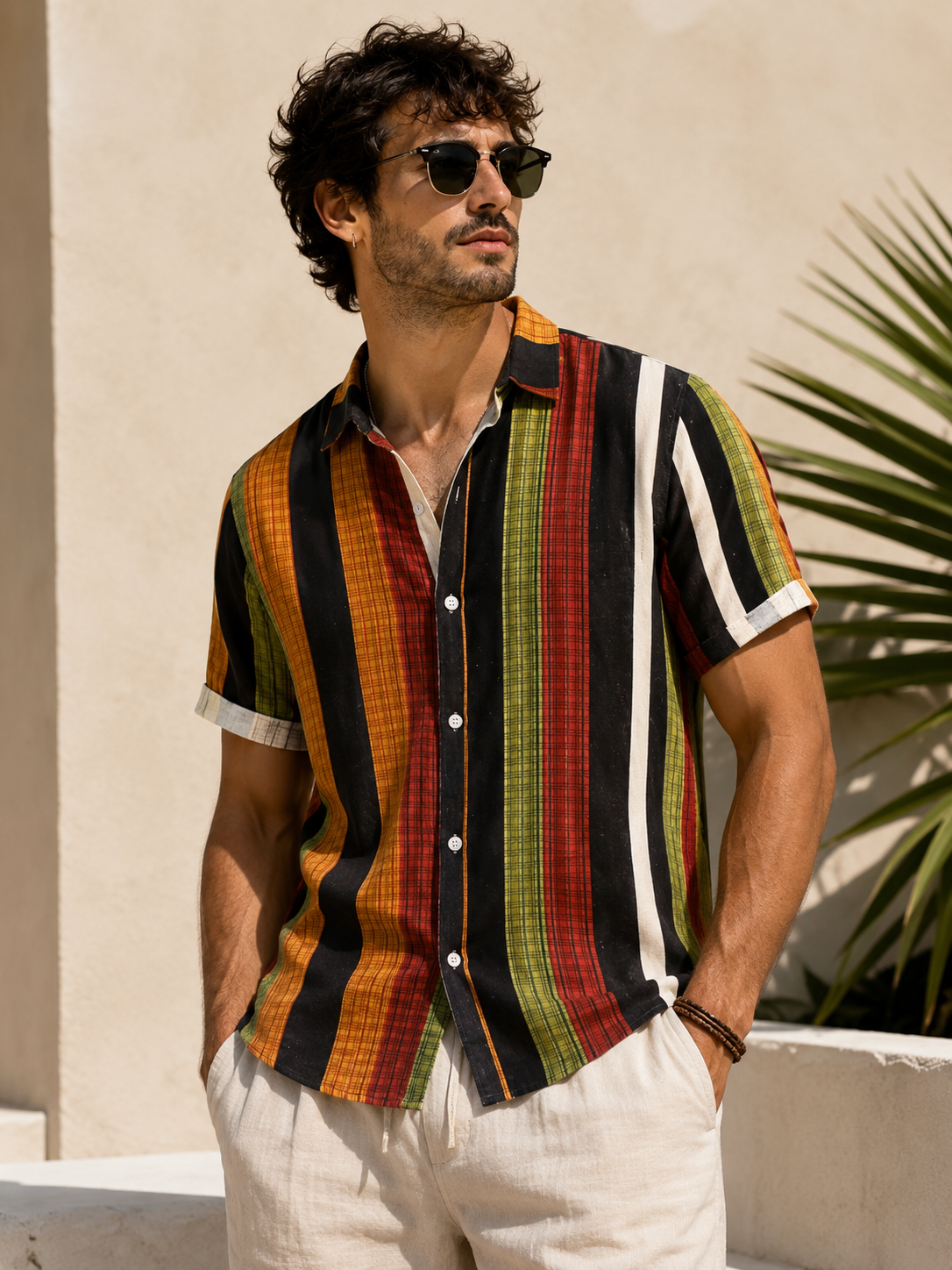 Men's Multicolor Striped Short Sleeve Shirt | Plus Size | NOION